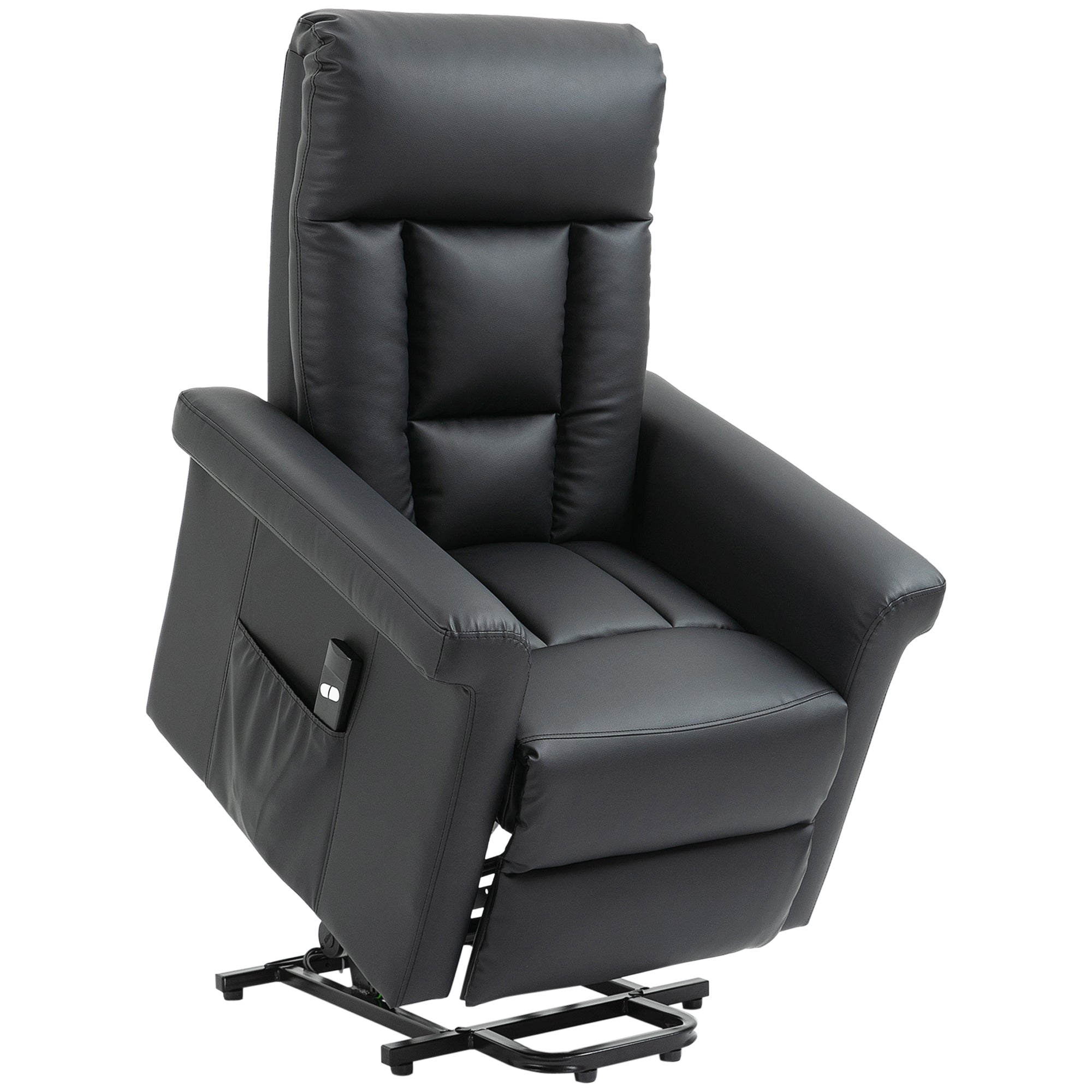 HOMCOM Power Lift Chair Armchair for the Elderly, PU Leather Recliner Chair with Extended Footrest, Remote Control and Side Pocket, Black